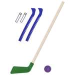 Набор для хоккея Задира Клюшка хоккейная детская зелёная 80 см + шайба + Чехлы для коньков синие