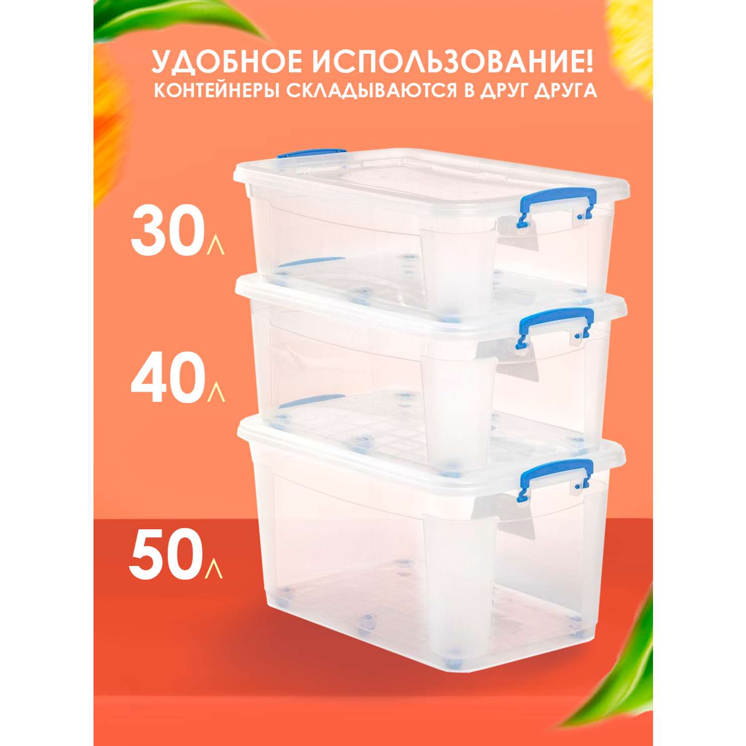 Контейнер elfplast для хранения Storage Box на колесах прозрачный 40 л 64х41.5х25 см - фото 3