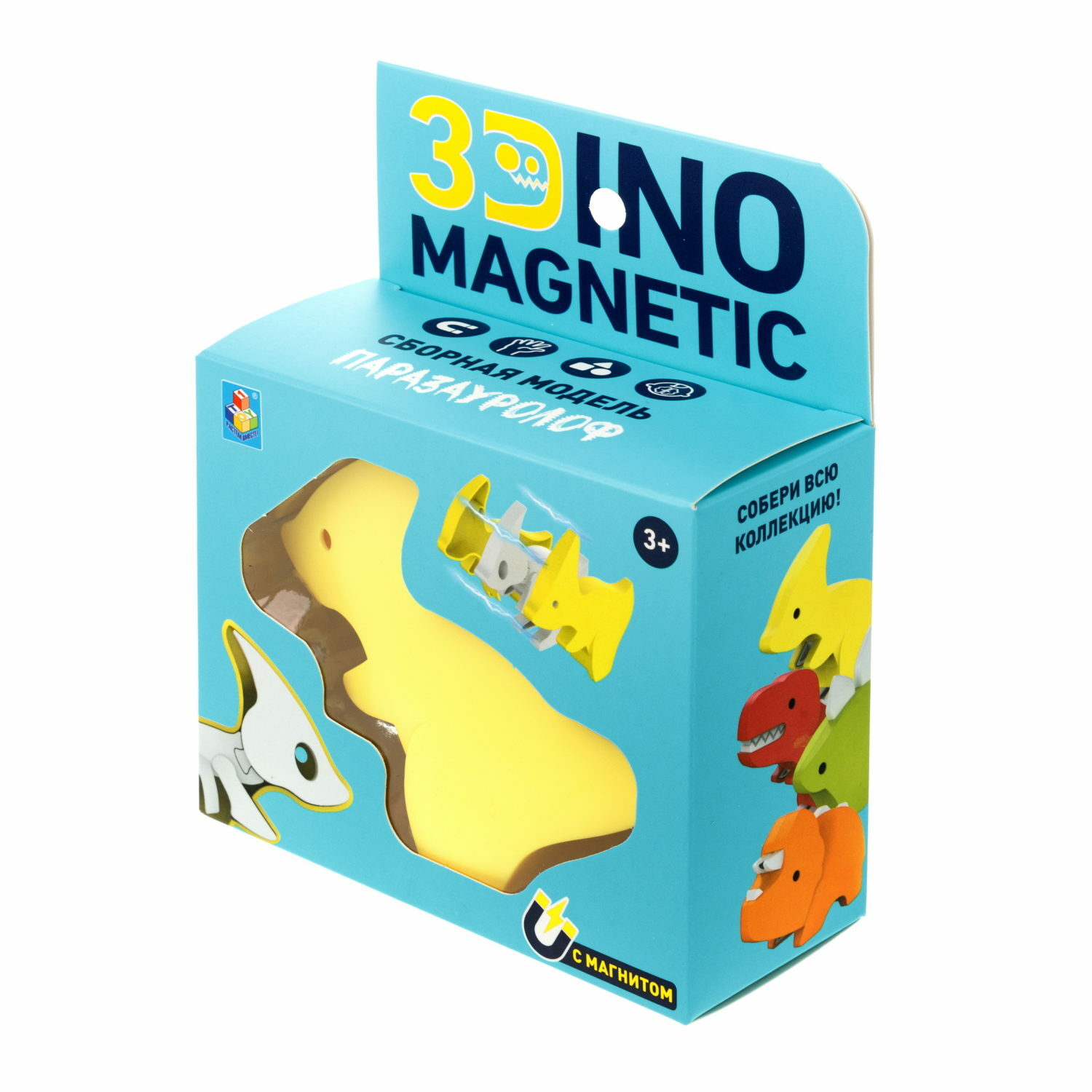 Конструктор монтессори 1TOY 3Dino Magnetic динозавр Паразауролоф желтый - фото 11