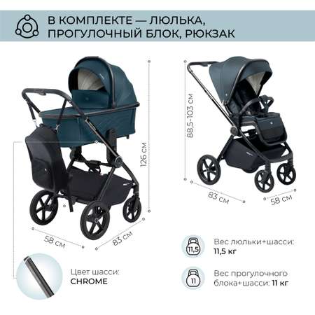 Коляска 3в1 Sweet Baby Elegante Chrome Blue