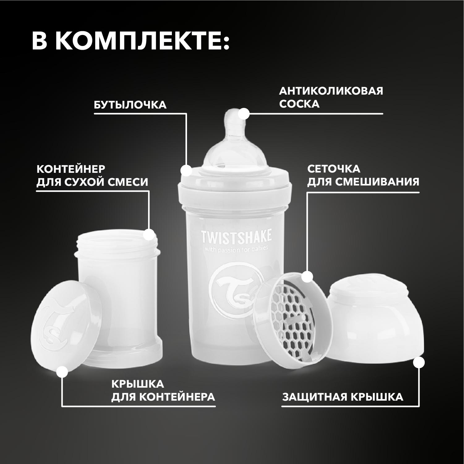 Бутылочка Twistshake антиколиковая 180мл Белая - фото 2