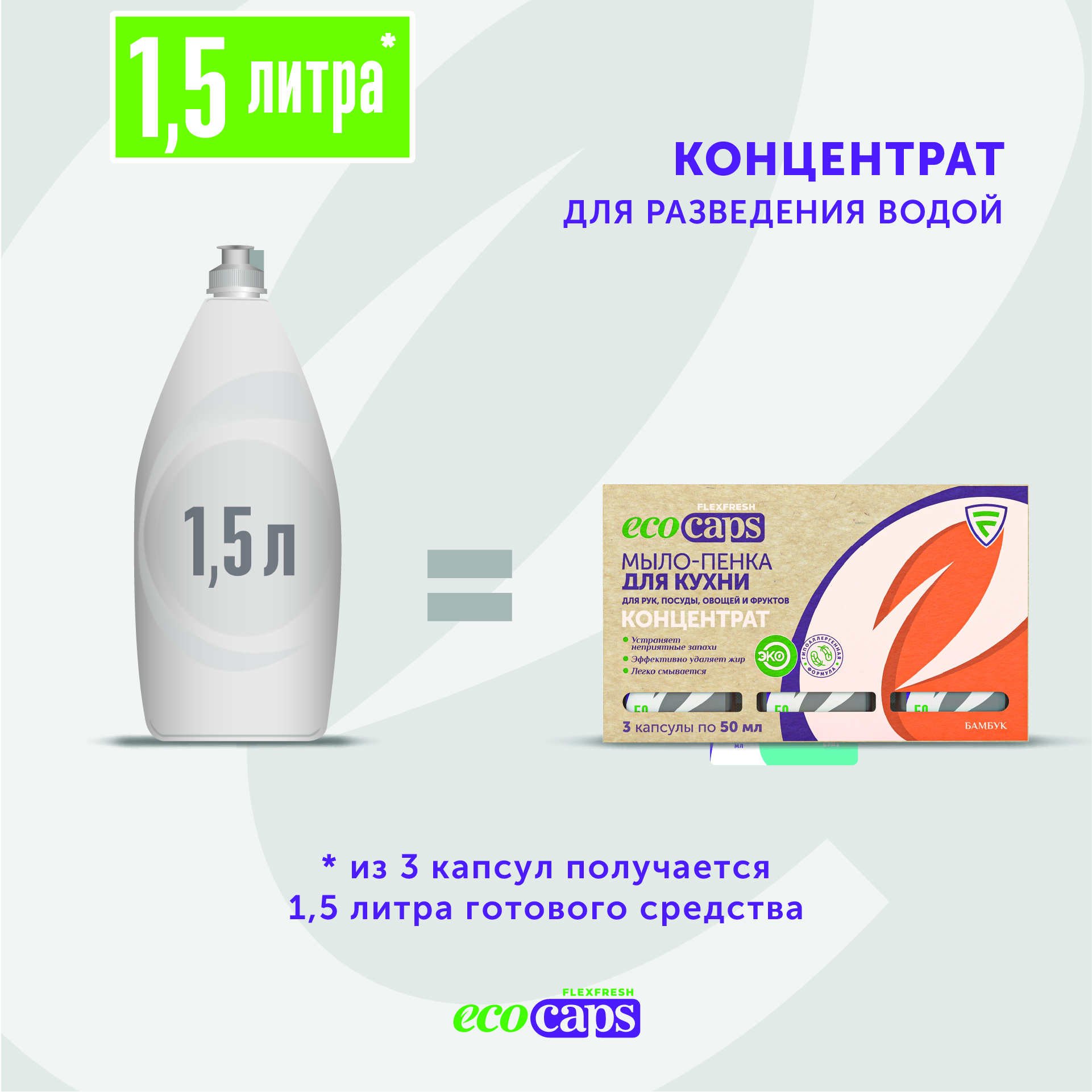 Мыло-пенка для кухни EcoCaps концентрат в капсулах с ароматом бамбука + дозатор в комплекте - фото 6