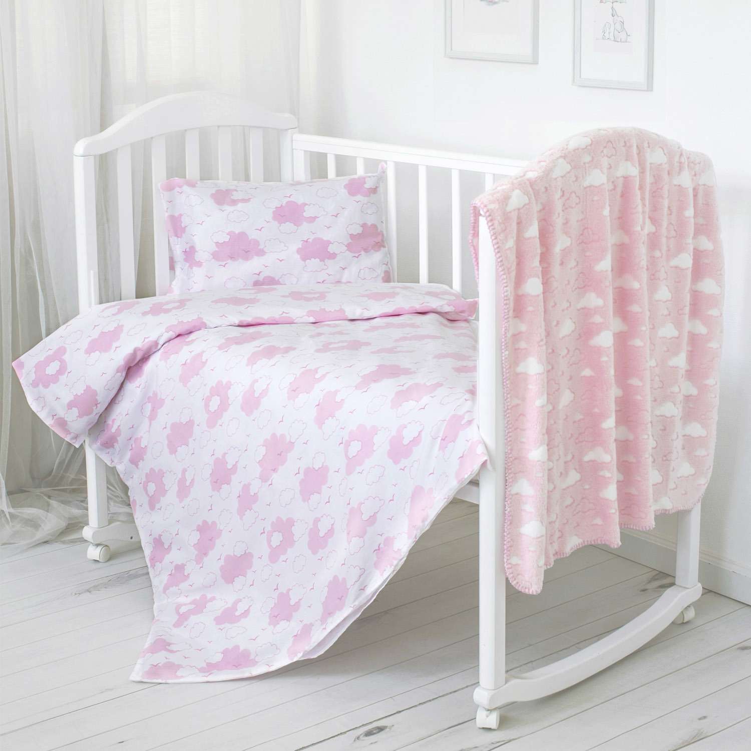Комплект постельного белья Baby Nice Облака 4предмета Розовый H19/6RO - фото 4