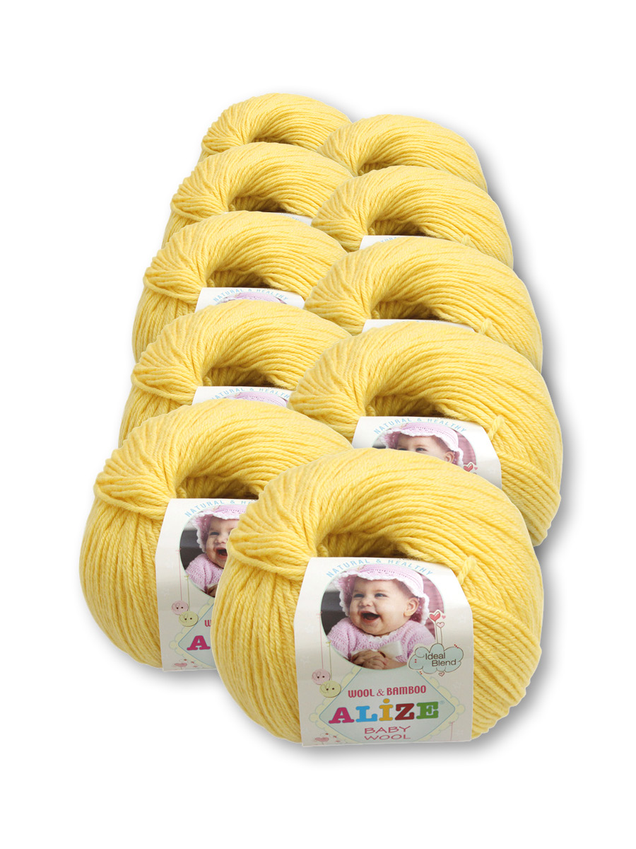 Пряжа для вязания Alize baby wool бамбук шерсть акрил мягкая 50 гр 175 м 187 светлый лимон 10 мотков - фото 2