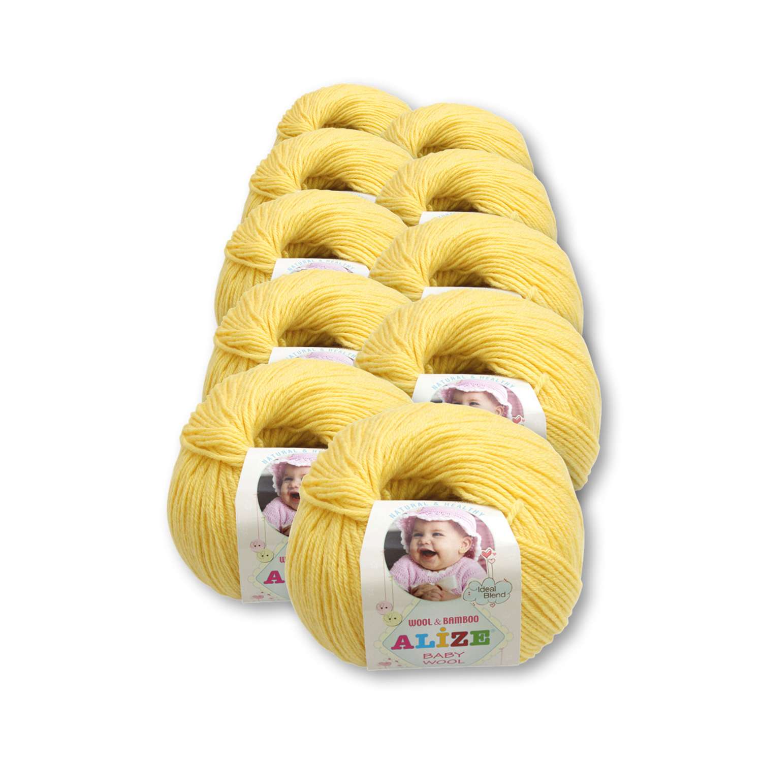 Пряжа для вязания Alize baby wool бамбук шерсть акрил мягкая 50 гр 175 м 187 светлый лимон 10 мотков - фото 2