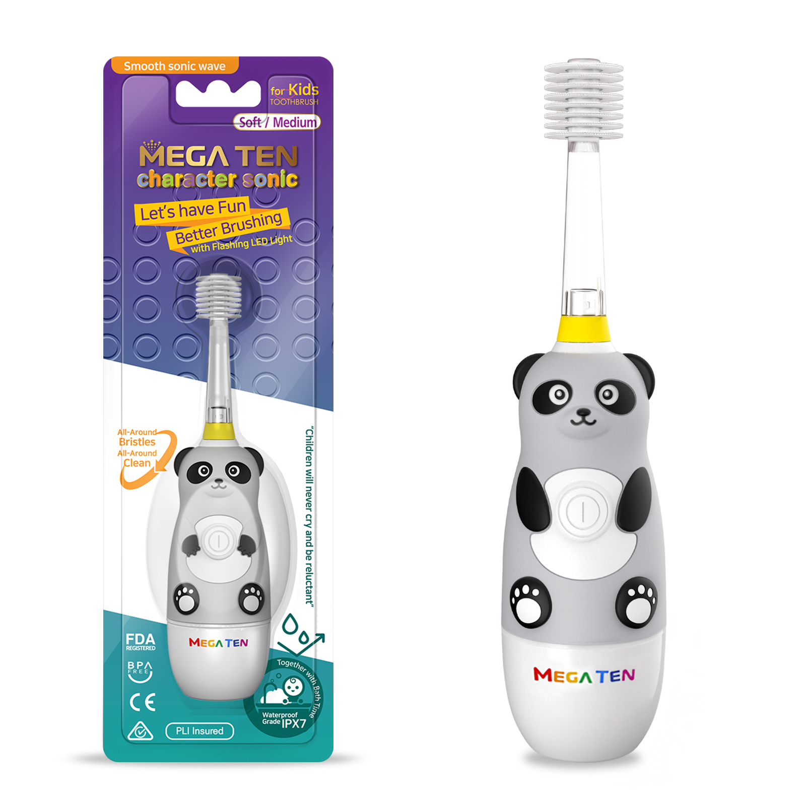 Зубная щетка электрическая Mega Ten kids sonic Панда детская - фото 3