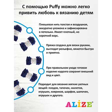 Пряжа для вязания Alize puffy 100 г 9 м микрополиэстер фантазийная плюшевая 360 василек 5 мотков