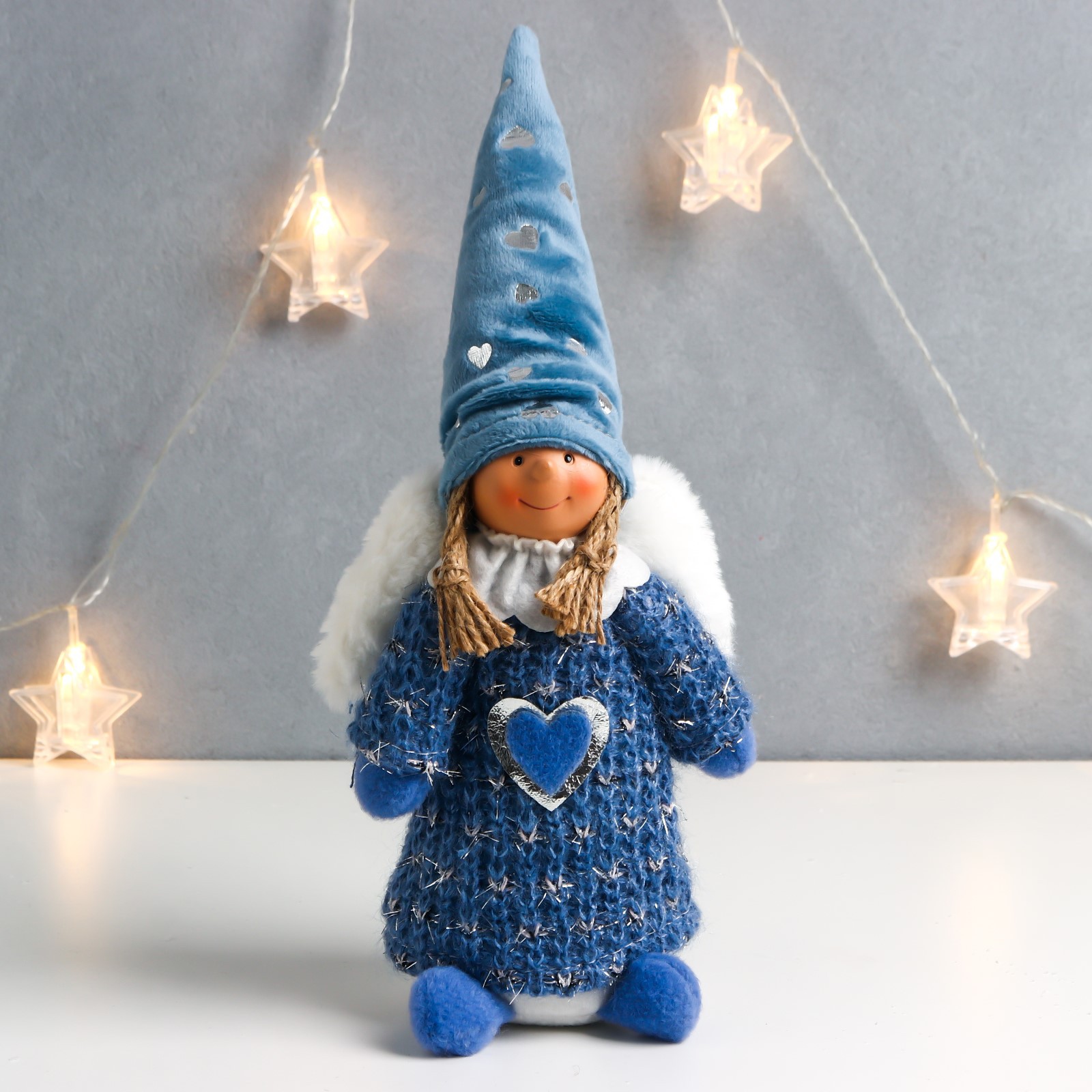 Кукла интерьерная Зимнее волшебство «Ангелочек Марфуша в синем платье с сердечком» 33х12х9 см - фото 1