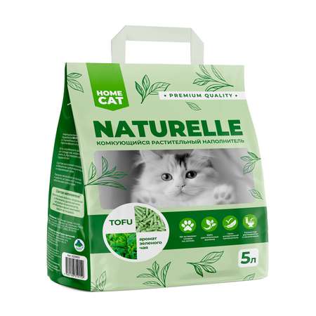 Наполнитель для кошачьих туалетов Homecat Naturelle Зеленый чай комкующийся растительный с ароматом зеленого чая 5л