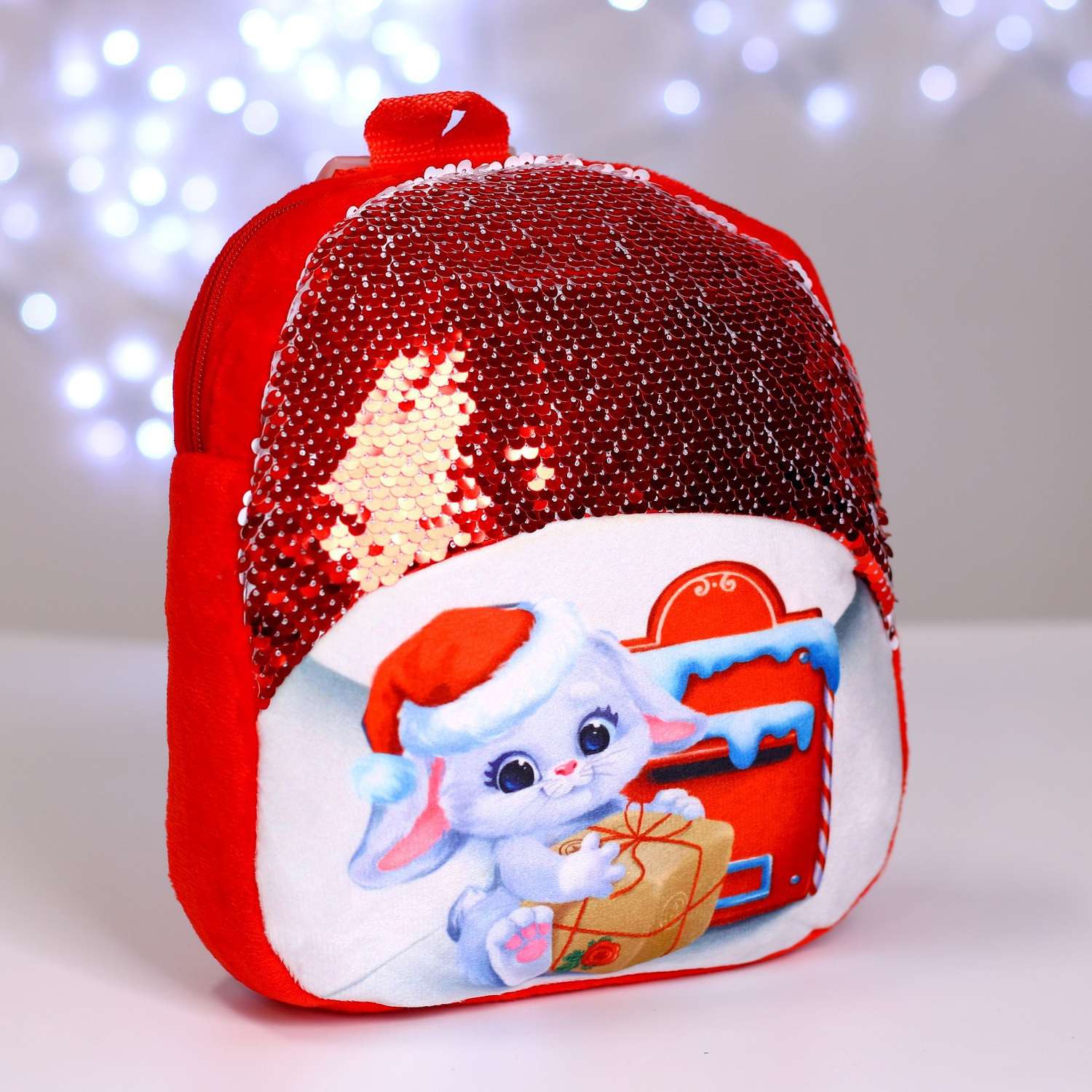 Детский рюкзак Milo Toys плюшевый Зайка с новогодней почтой 26х24 см с пайетками - фото 2