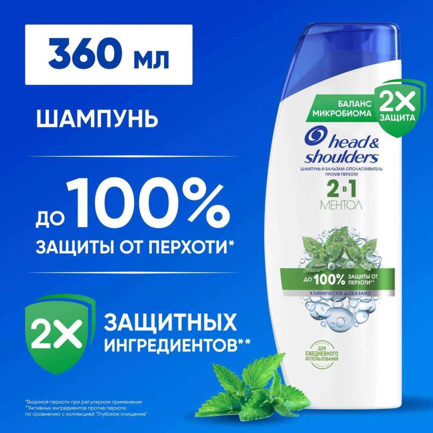 Шампунь и Бальзам-ополаскиватель Head and Shoulders против перхоти 2в1 Ментол 360мл - фото 1