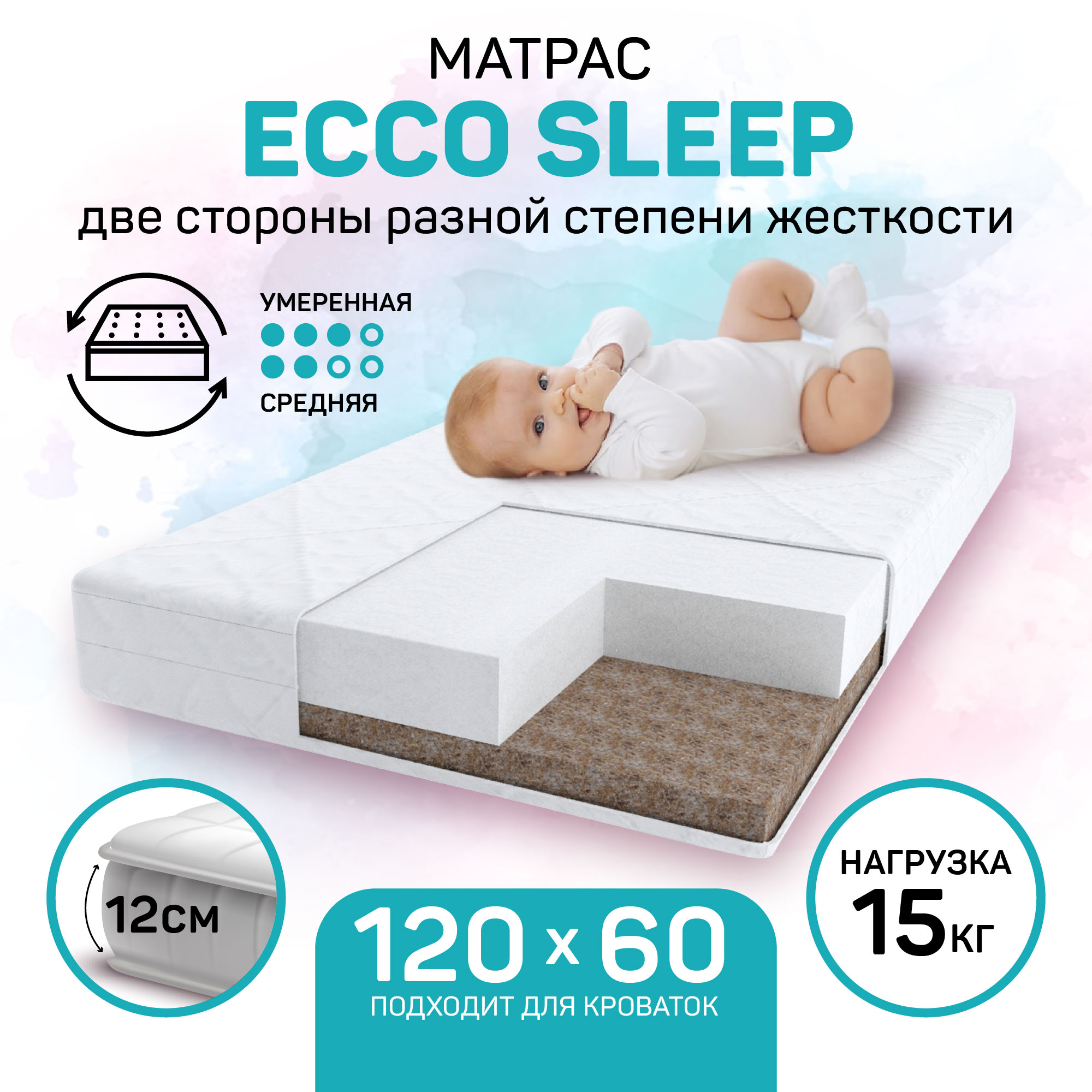 Матрас Ecco Sleep Amarobaby со съемным чехлом 1190x590х120 мм - фото 1