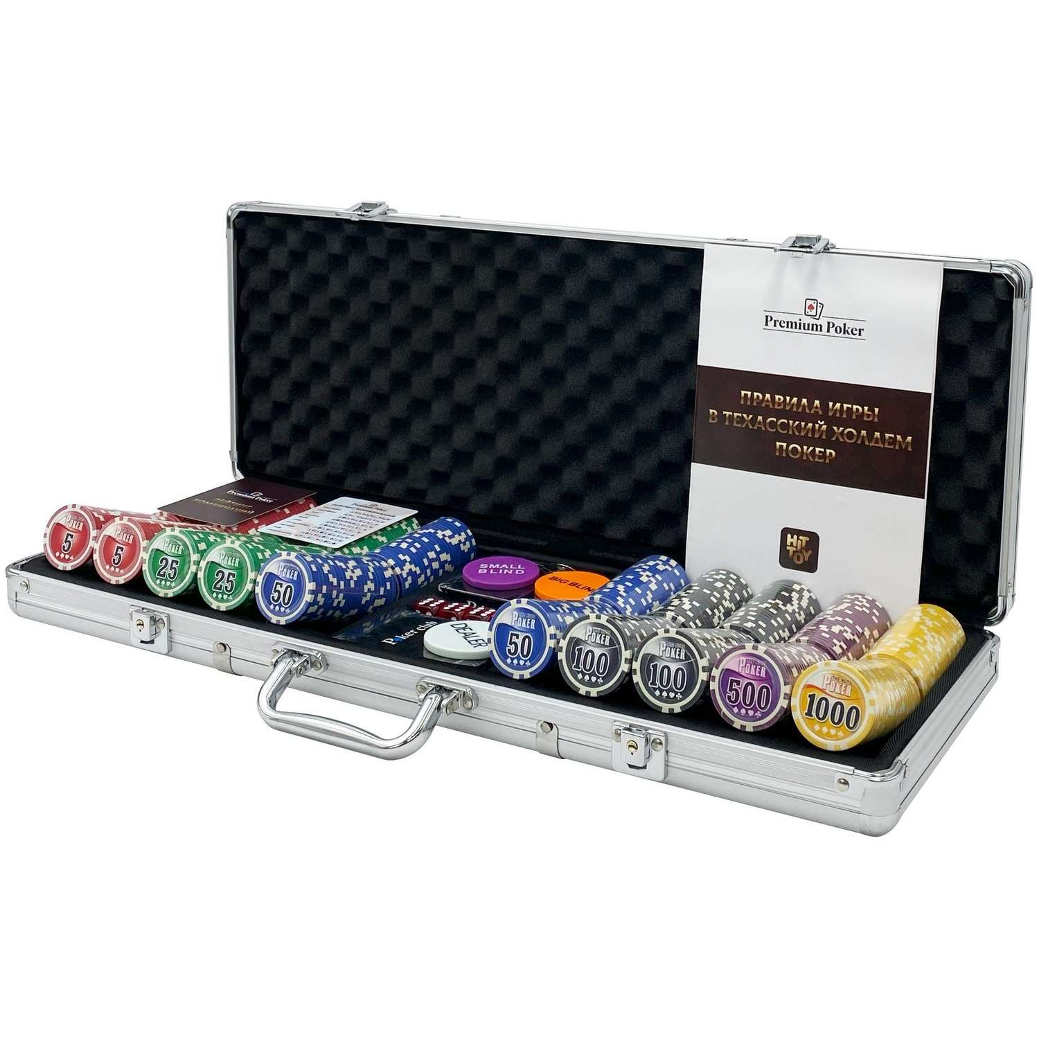 Покерный набор HitToy Nuts 500 фишек с номиналом в чемодане - фото 1