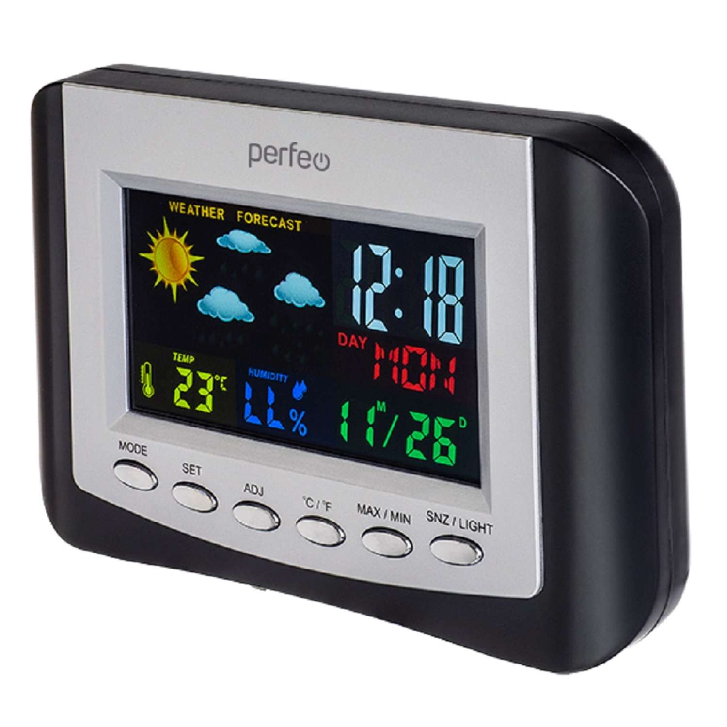 Часы-метеостанция Perfeo Сolor PF-S3332CS цветной экран время температура влажность дата - фото 1