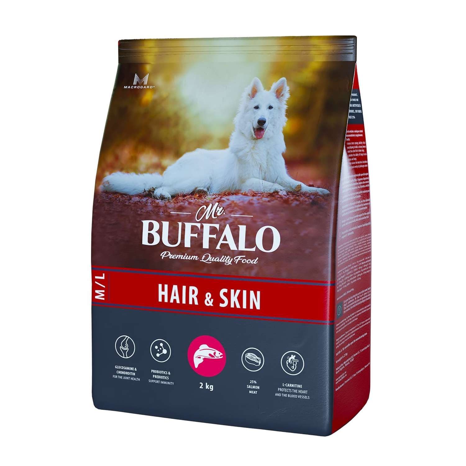 Корм для взрослых собак Mr.Buffalo Hair Skin care Здоровая кожа и красивая шерсть с лососем сухой 2кг - фото 1