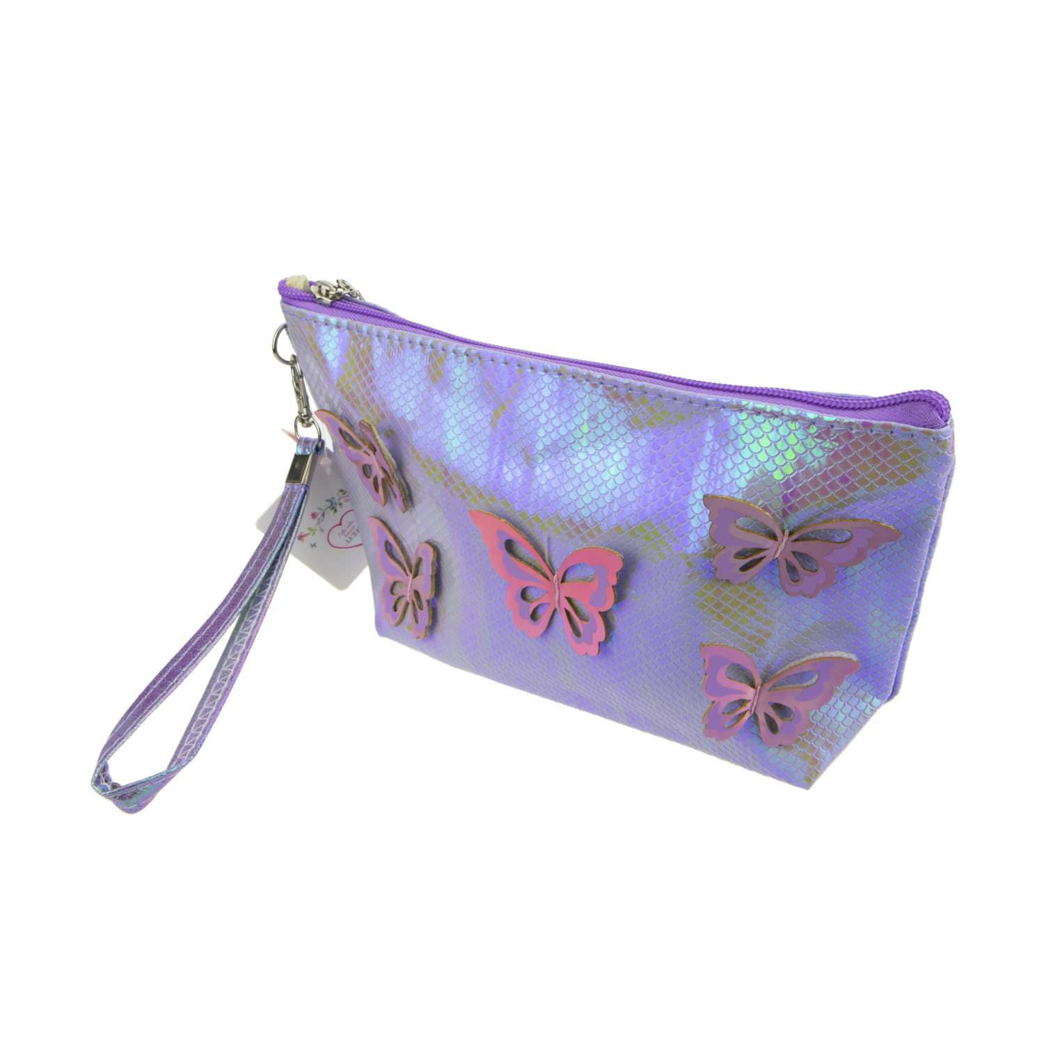 Пенал- косметичка Lukky с голографическими накладными бабочками сиреневая 24х13 см - фото 8