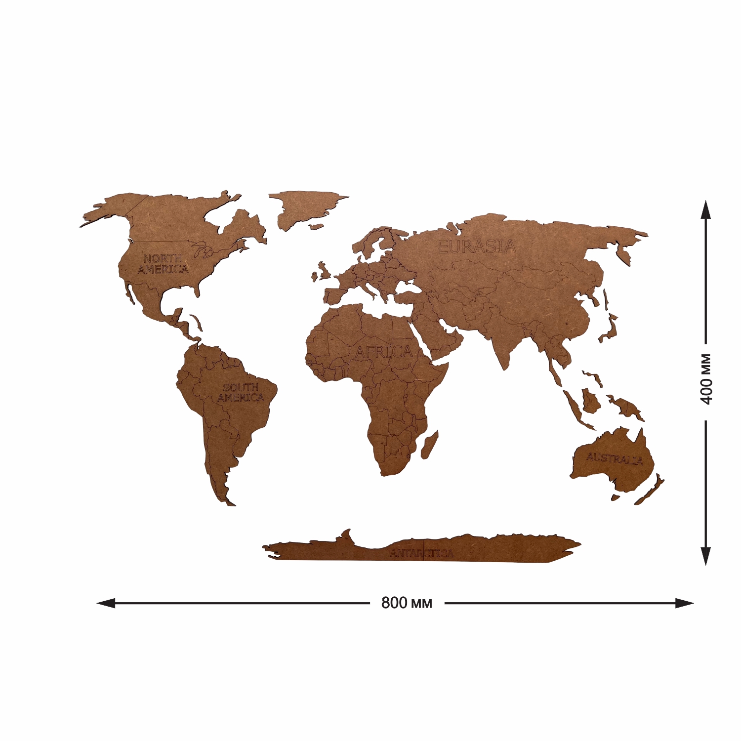 Карта мира настенная Afi Design деревянная с гравировкой континентов и Антарктидой 80х40 см коричневая - фото 2