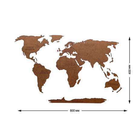 Карта мира настенная Afi Design деревянная с гравировкой континентов и Антарктидой 80х40 см коричневая