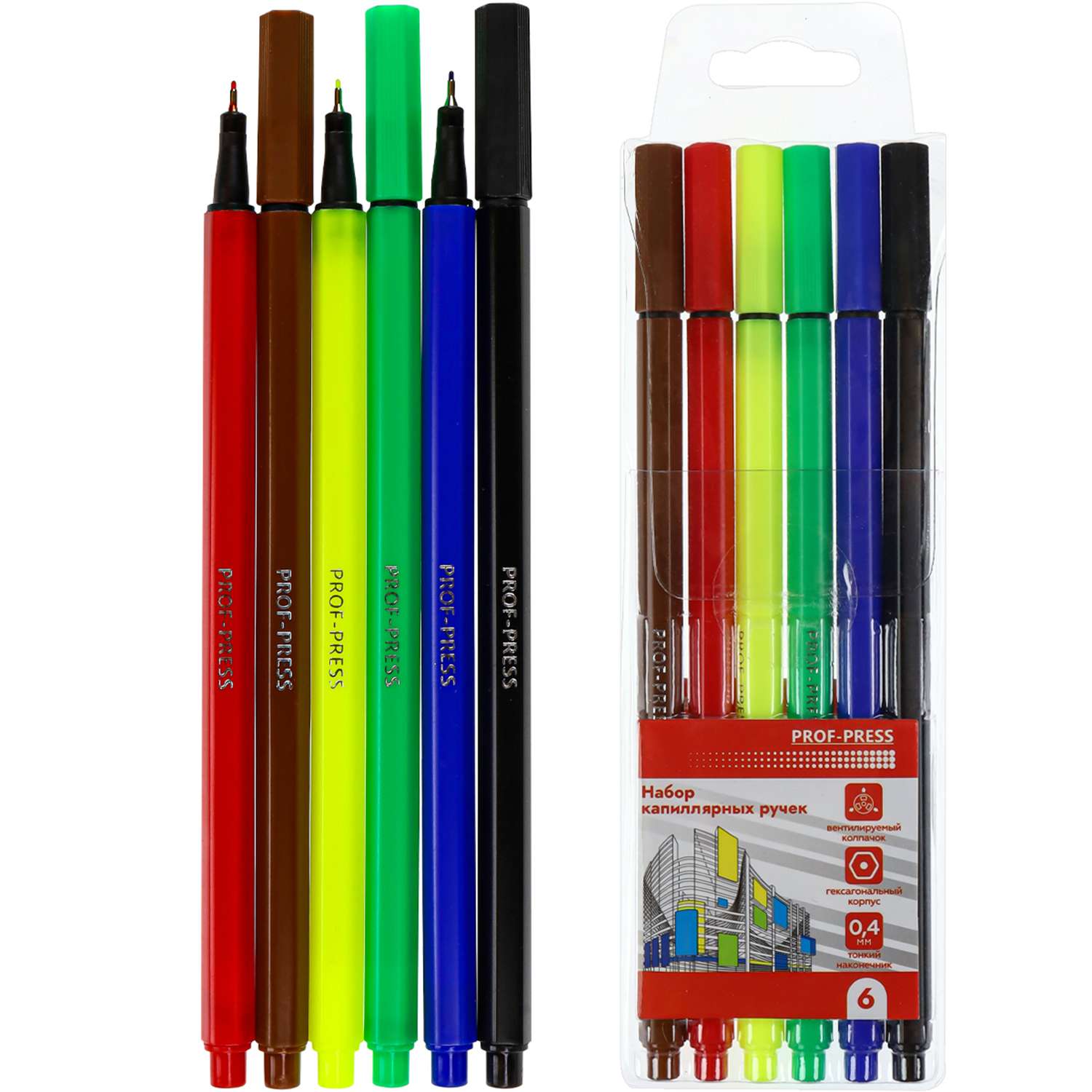 Набор ручек капиллярных Prof-Press Линеры 6 цветов диаметр 0.4 мм - фото 2