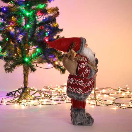 Фигура декоративная BABY STYLE Дед Мороз бордовый костюм с белым орнаментом с мишкой 60 см