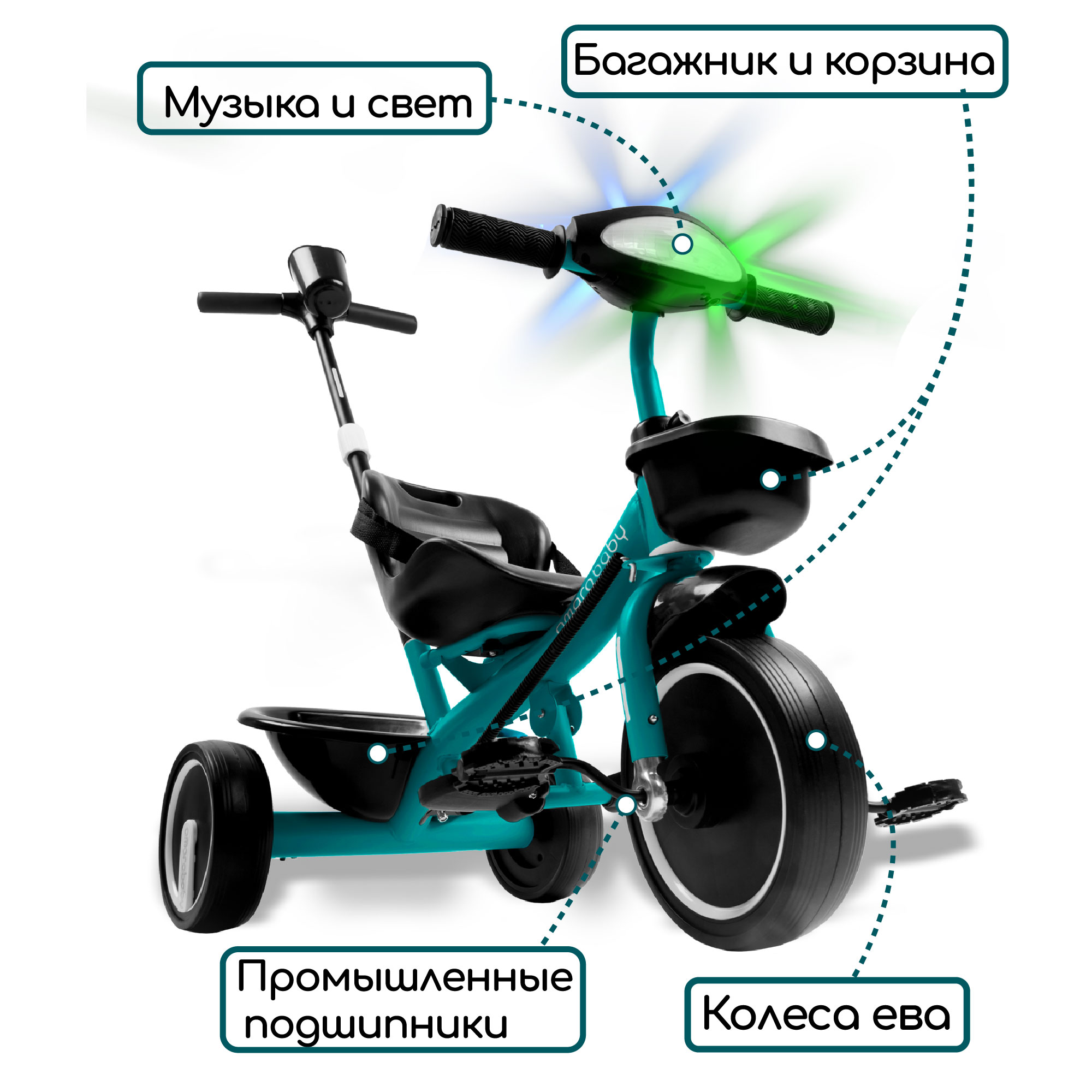 Велосипед с ручкой AmaroBaby STREET RIDER бирюзовый - фото 4