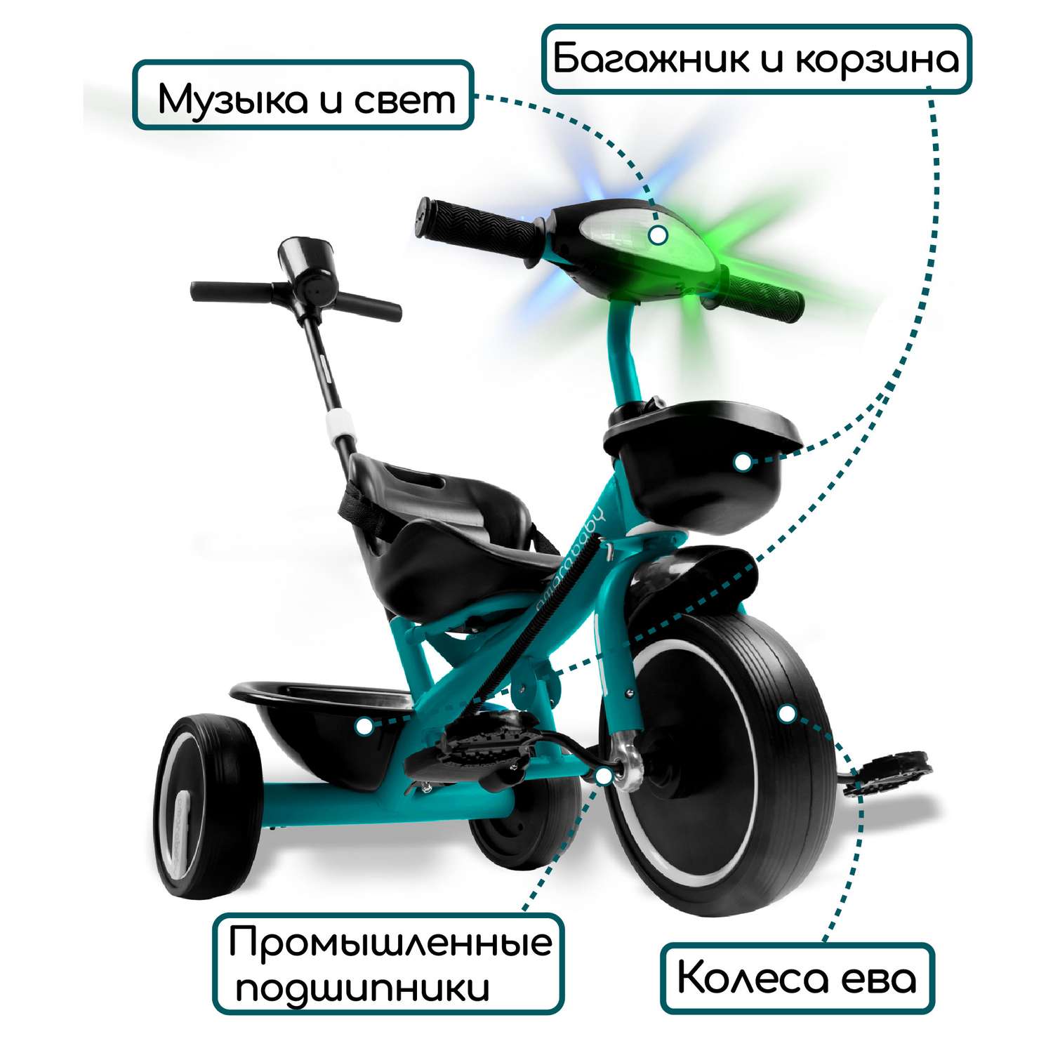 Велосипед с ручкой AmaroBaby STREET RIDER бирюзовый - фото 4