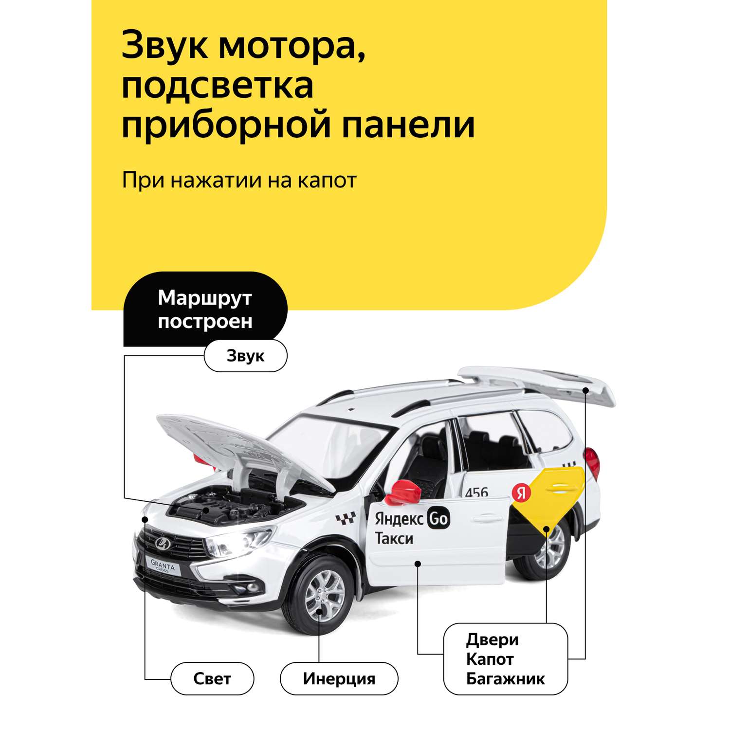 Машинка металлическая Яндекс GO игрушка детская 1:24 Lada Granta Cross белый инерционная JB1251346/Яндекс GO - фото 2