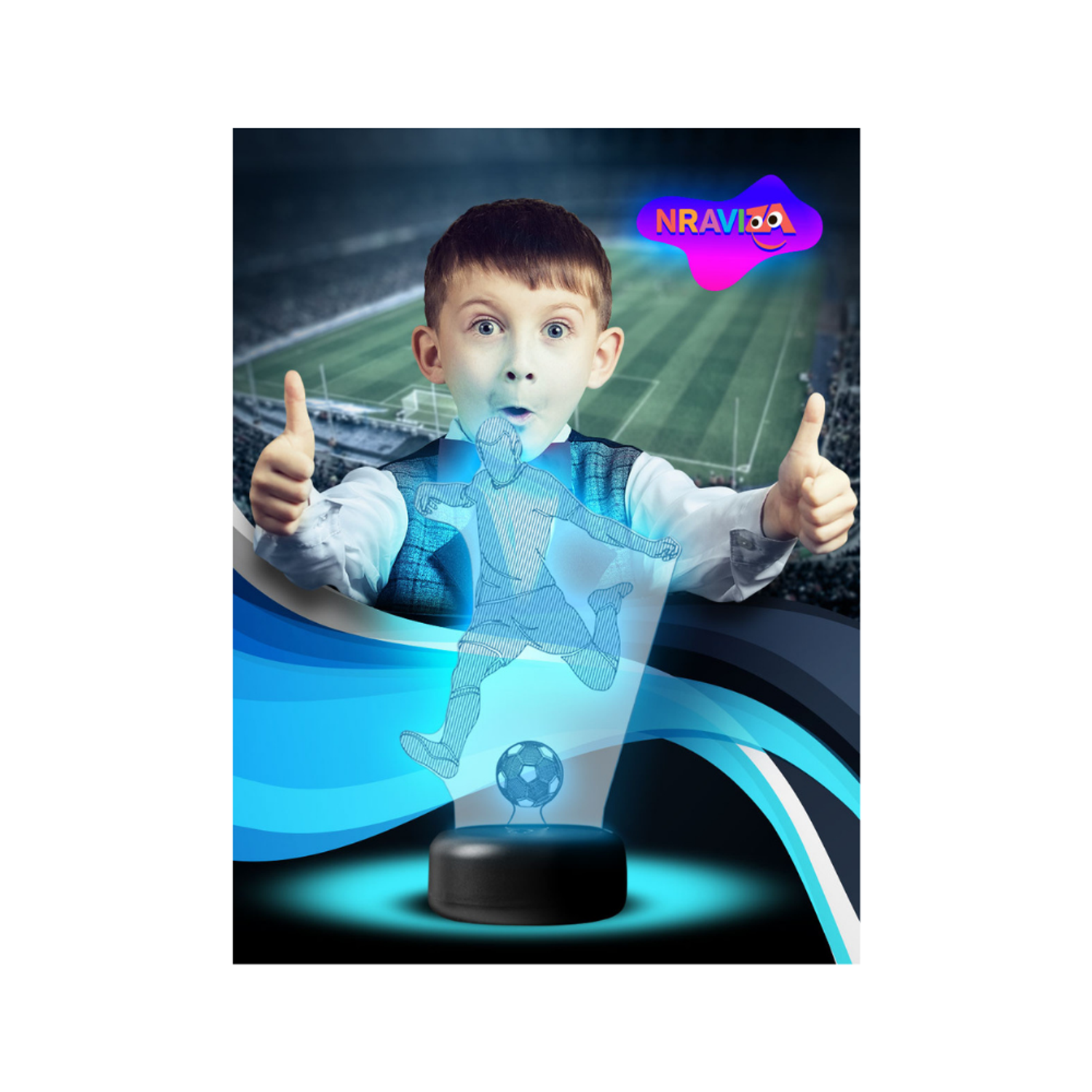 Детский 3d ночник - проектор NRAVIZA Детям Футболист с пультом управления на батарейках - фото 9