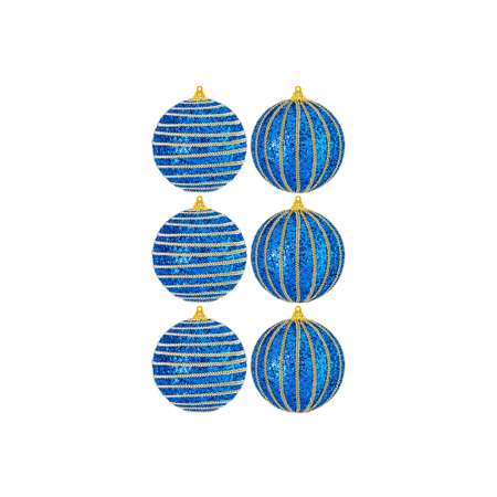 Набор Elan Gallery 6 новогодних шаров 9.5х9.5 см Полоски синий