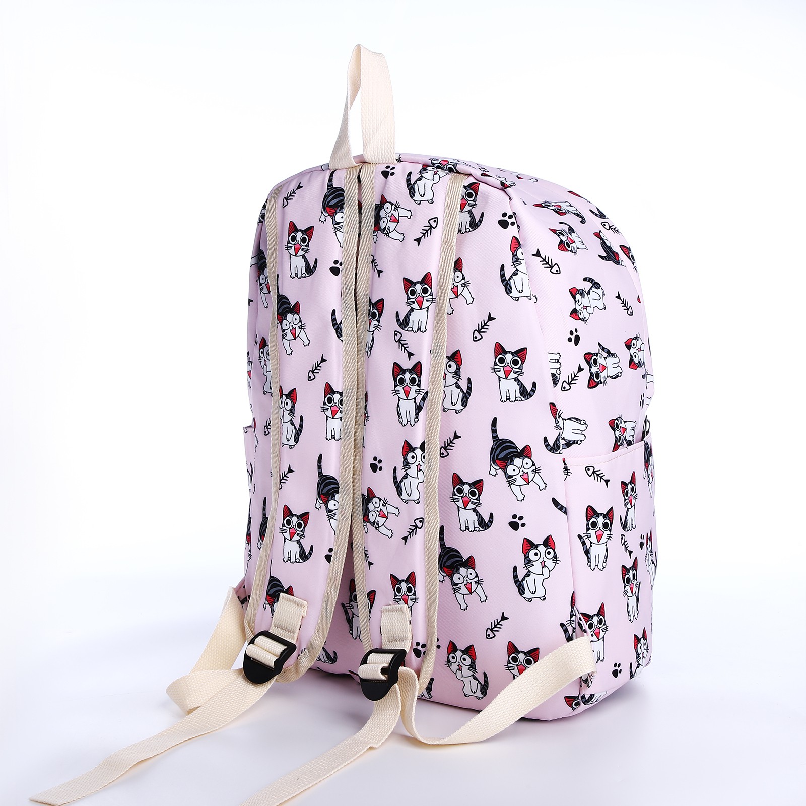 Рюкзак школьный NAZAMOK из текстиля на молнии 3 кармана пенал цвет розовый - фото 3