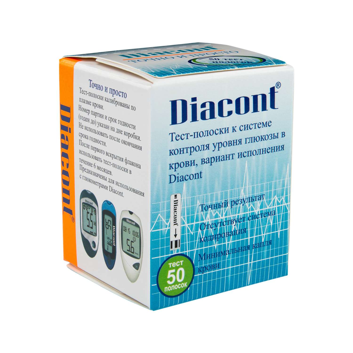 Тест-полоски DIACONT к системе контроля уровня глюкозы в крови упаковка 50 шт - фото 1