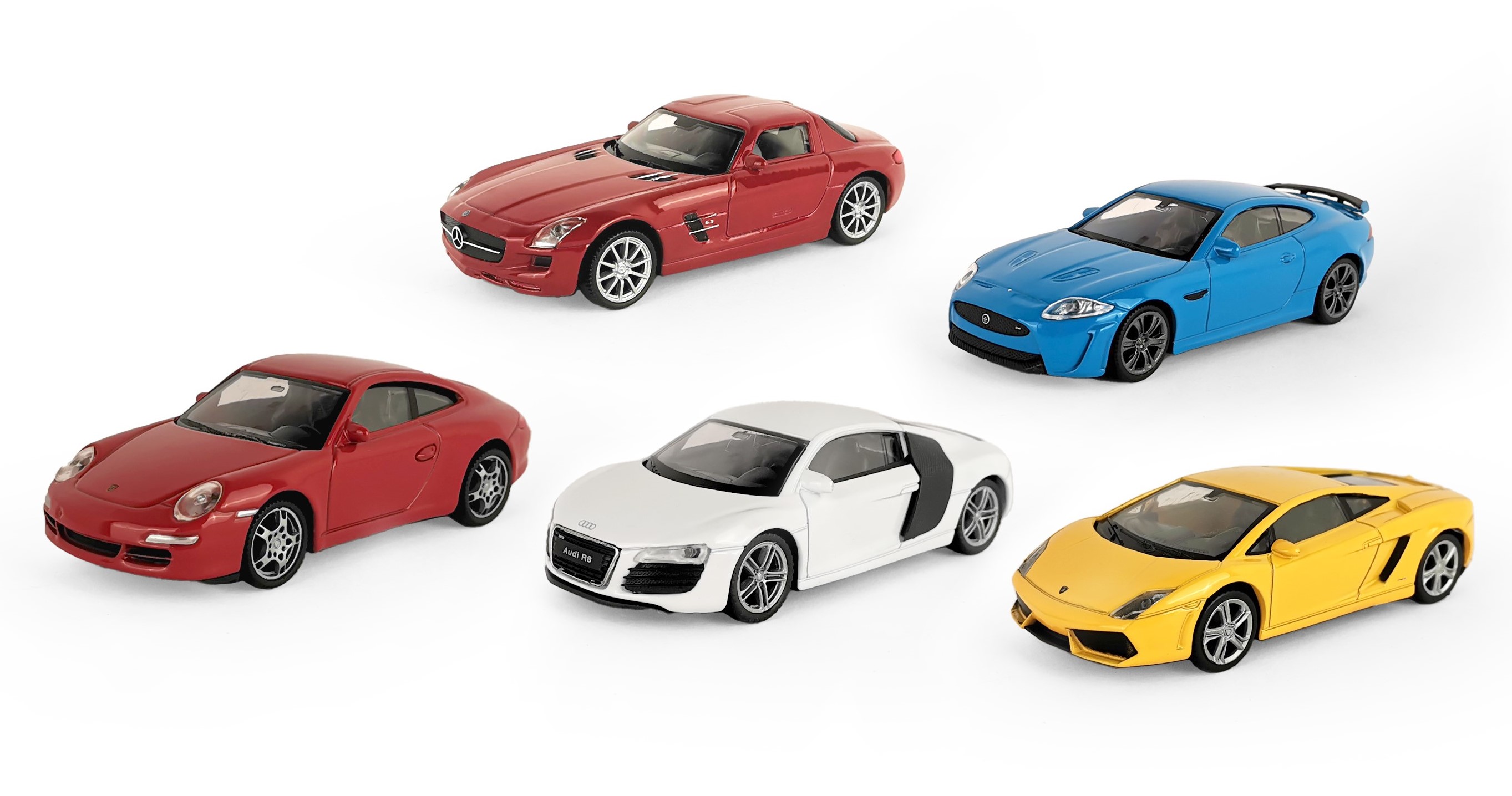 Набор Welly Модели машин 1:43 Lambo Gallardo Porsche 911 Audi R8 Merc SLS Jag XK 44000-5SG(B) - фото 2