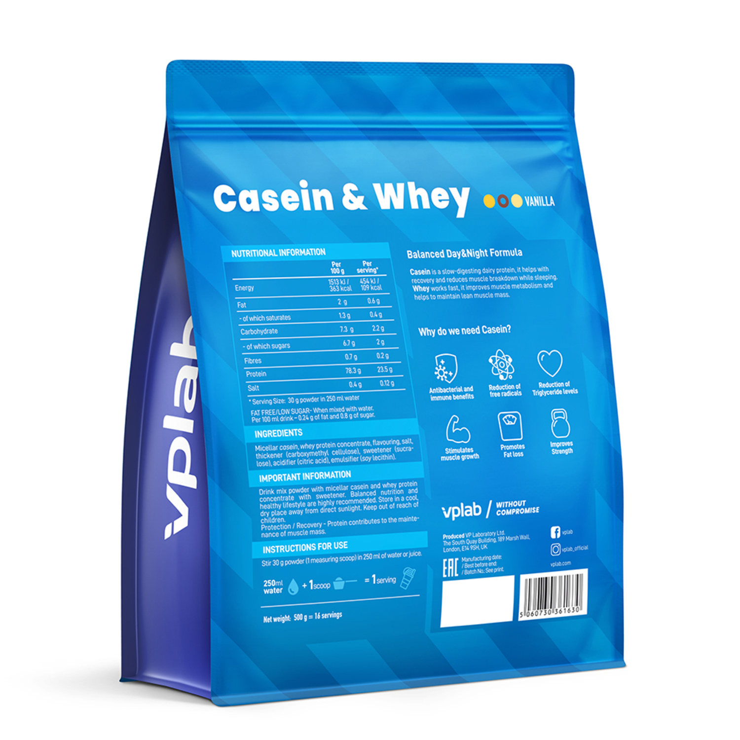 Биологически активная добавка VPLAB Casein Whey ваниль 500г - фото 2