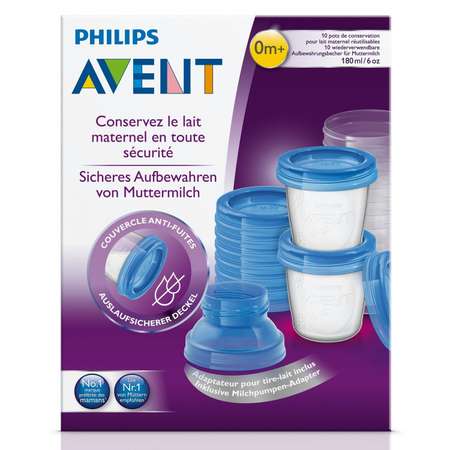 Набор контейнеров Philips Avent с крышкой для хранения грудного молока 180 мл SCF618/10