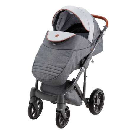 Коляска 3в1 BeBe-mobile Marconi Standart BE36 Светло-серый+Темно-серый+Темно-карамельная кожаная отделка