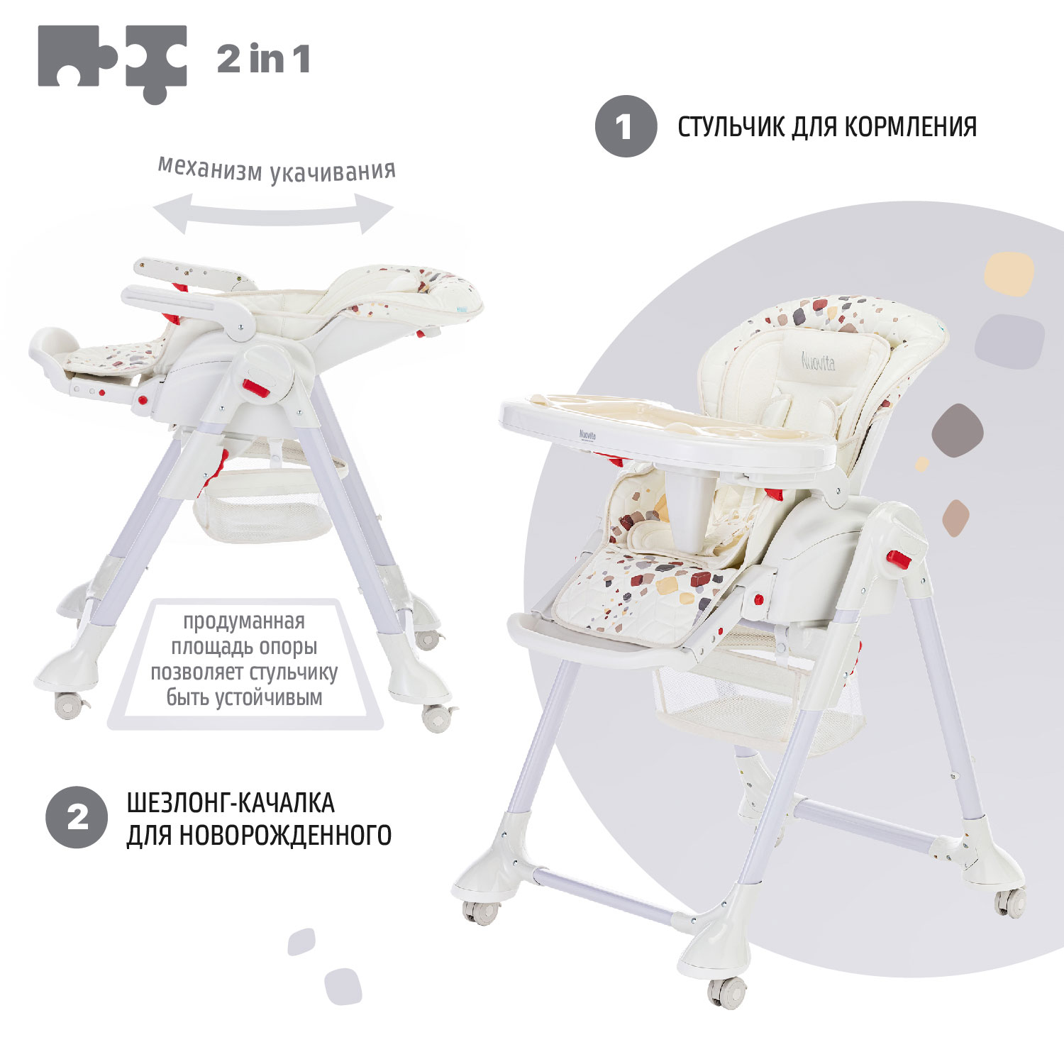 Стул-шезлонг для кормления Nuovita Tutela Конфетти-1 - фото 3