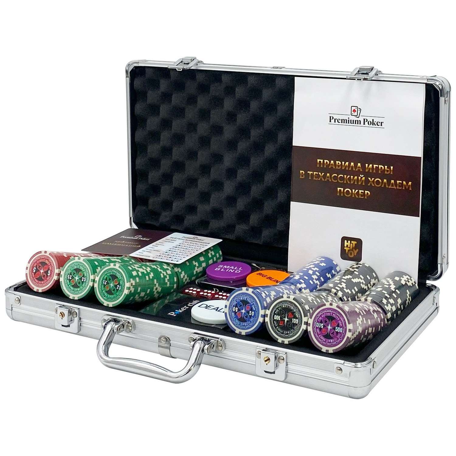 Покерный набор HitToy Ultimate 300 фишек с номиналом в чемодане - фото 1
