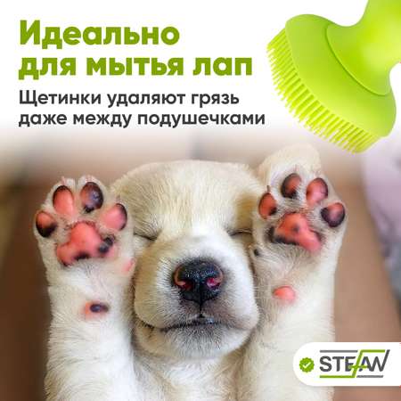 Массажная щетка Stefan для мытья животных с дозатором шампуня силиконовая салатовая