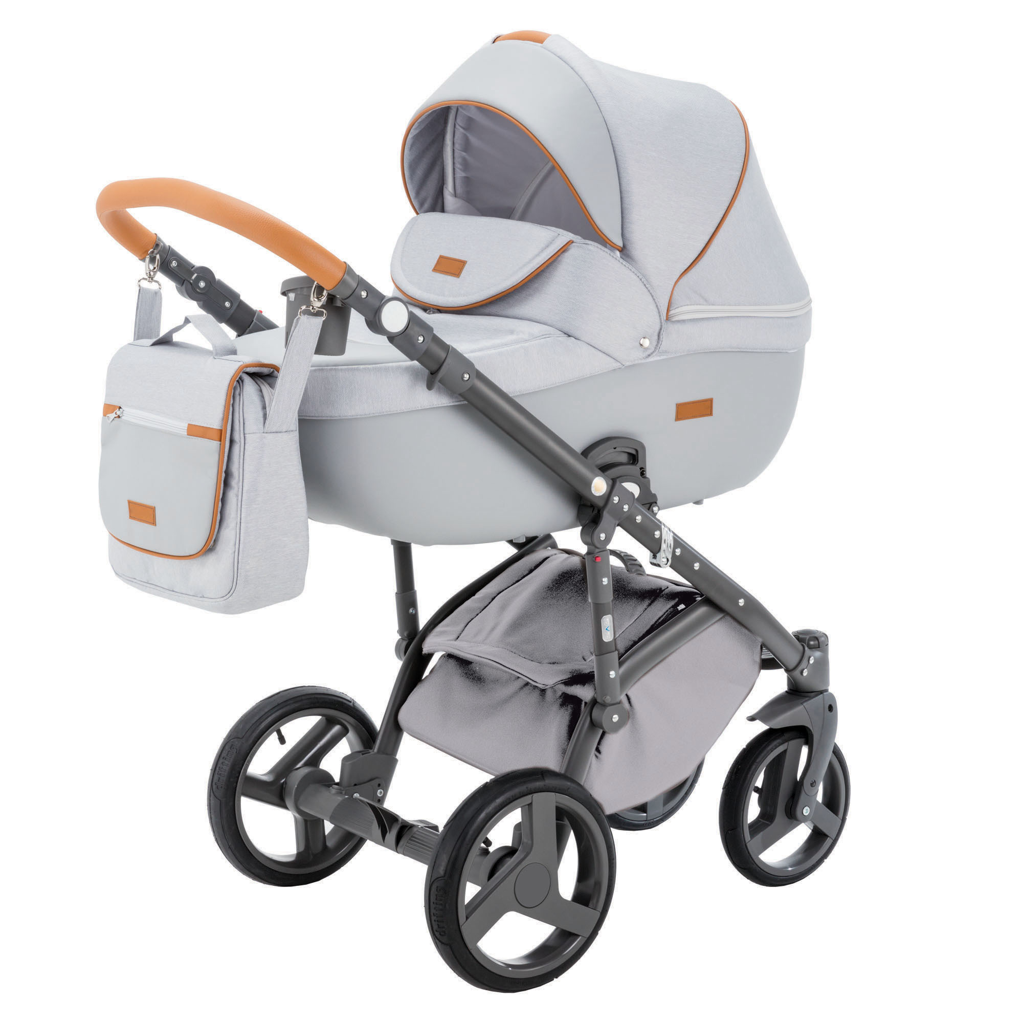 Коляска 3в1 BeBe-mobile Ravenna Standart V1 Светло-серый+Светло-серая кожа+Карамельная кожаная отделка - фото 1