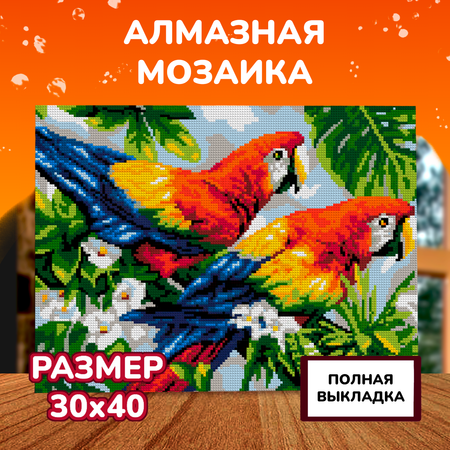 Алмазная мозаика на холсте LORI с полным заполнением Пара попугаев 40х30 см