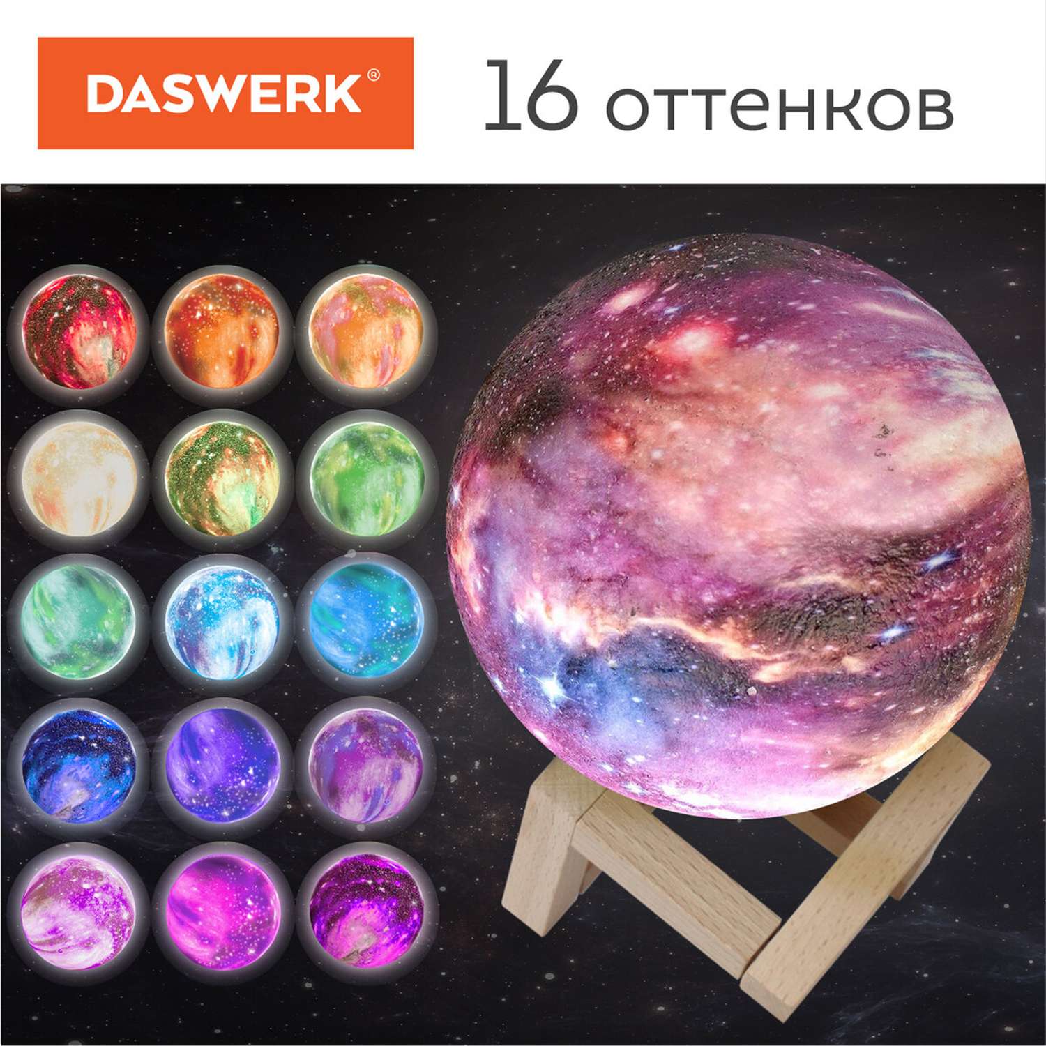 Ночник DASWERK детский светильник Led лампа Вселенная 16 цветов с пультом - фото 6