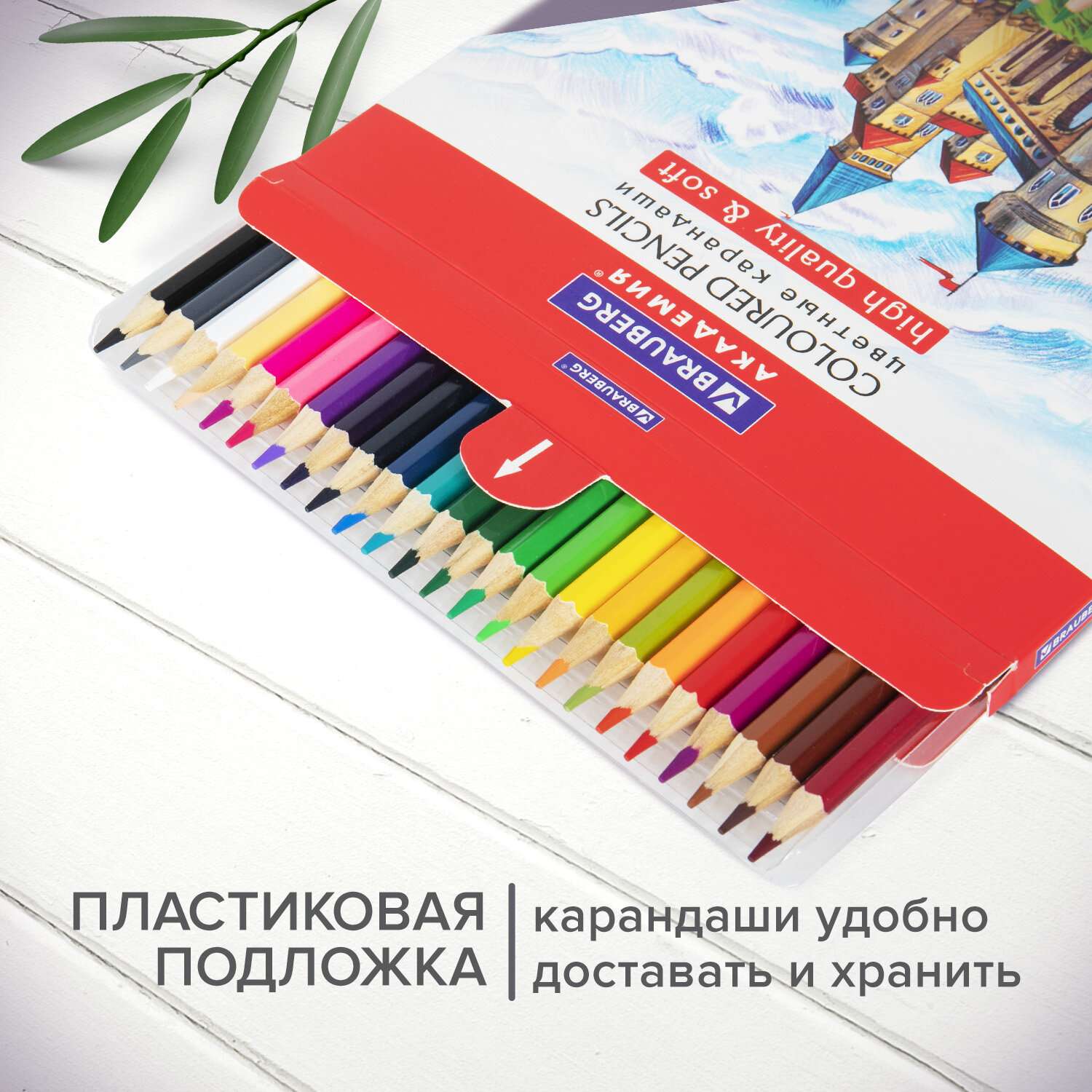 Карандаши цветные Brauberg деревянные для рисования мягкие 24 цвета - фото 3