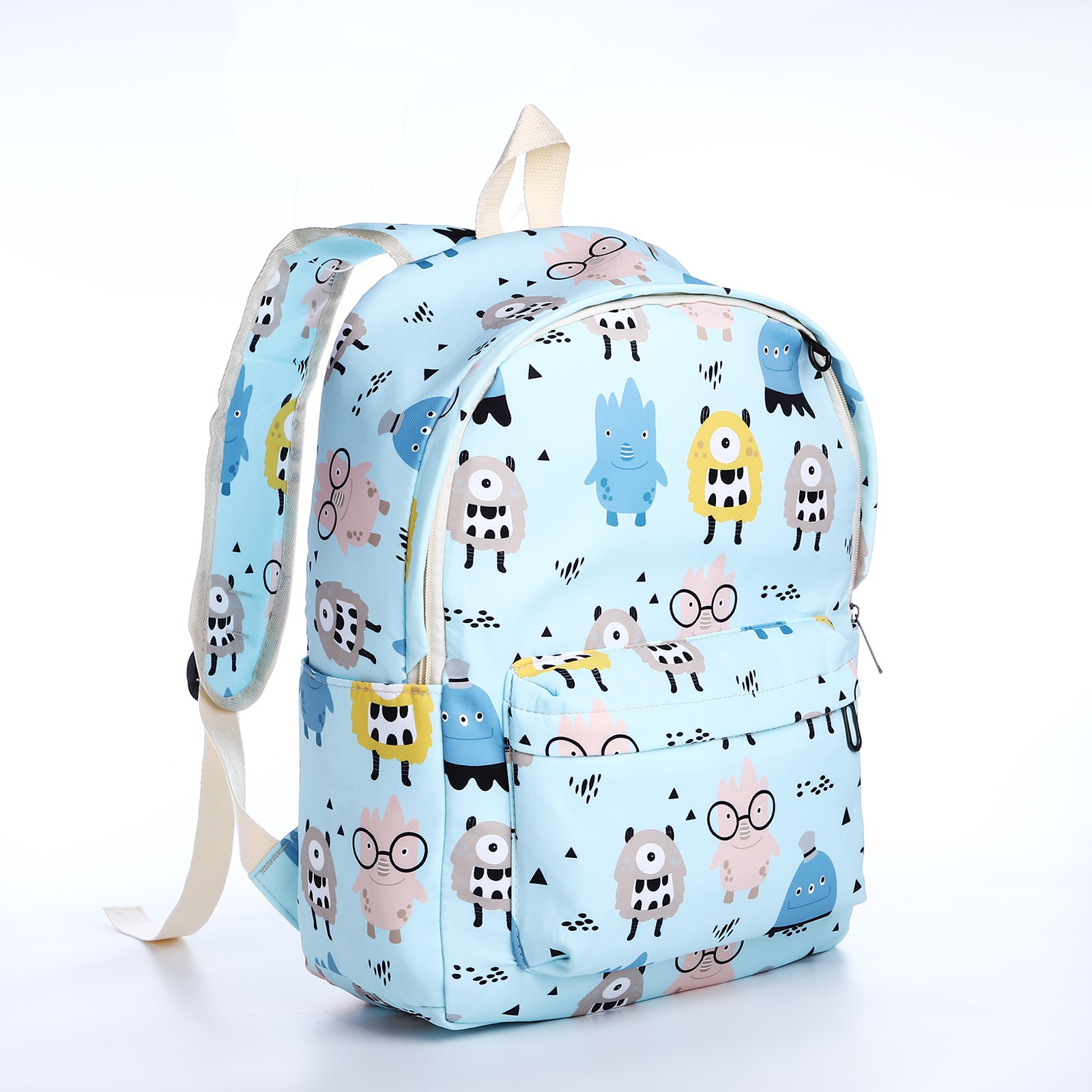 Рюкзак школьный NAZAMOK из текстиля на молнии 3 кармана пенал цвет голубой - фото 2