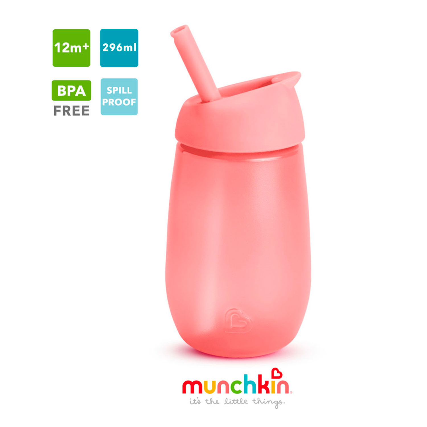 Поильник Munchkin Simple Clean Straw непроливайка с трубочкой 296мл Розовый 90019 - фото 1