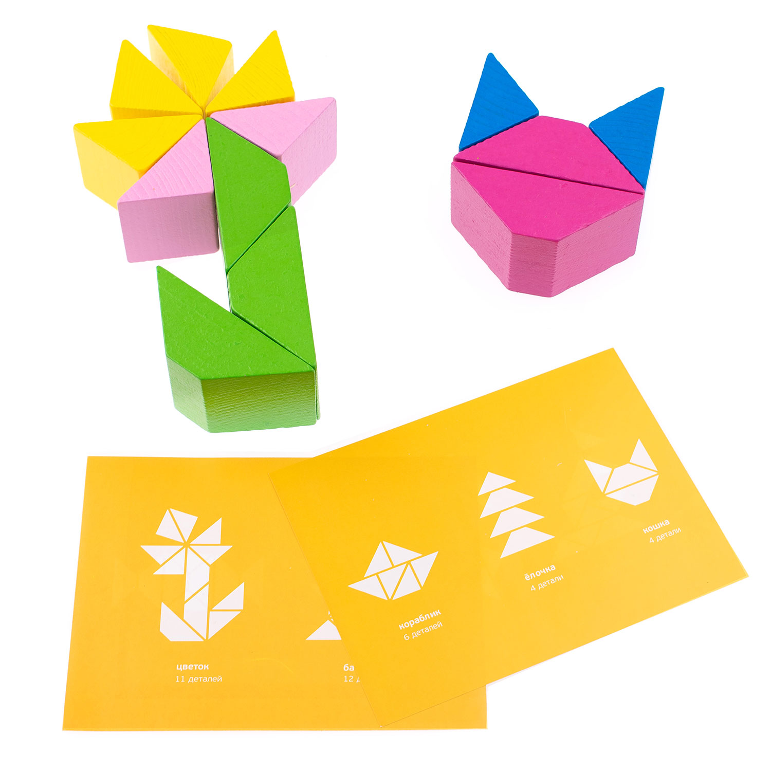 Конструктор деревянный детский Томик цветные треугольники 16 деталей 6677 - фото 9