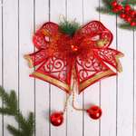 Украшение Зимнее волшебство новогоднее «Колокольчики» алый цветок и узоры 28х21 см красный