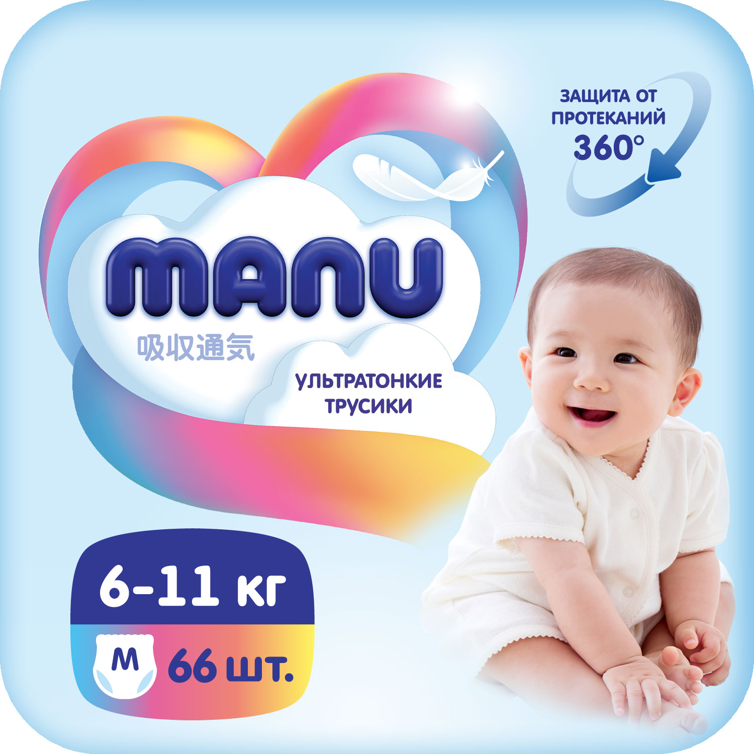 Подгузники-трусики MANU ультратонкие M 6-11кг 66шт - фото 1