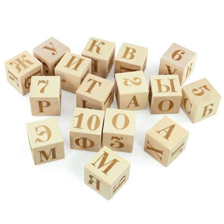 Кубики Ulanik деревянные с буквами и цифрами 16 шт