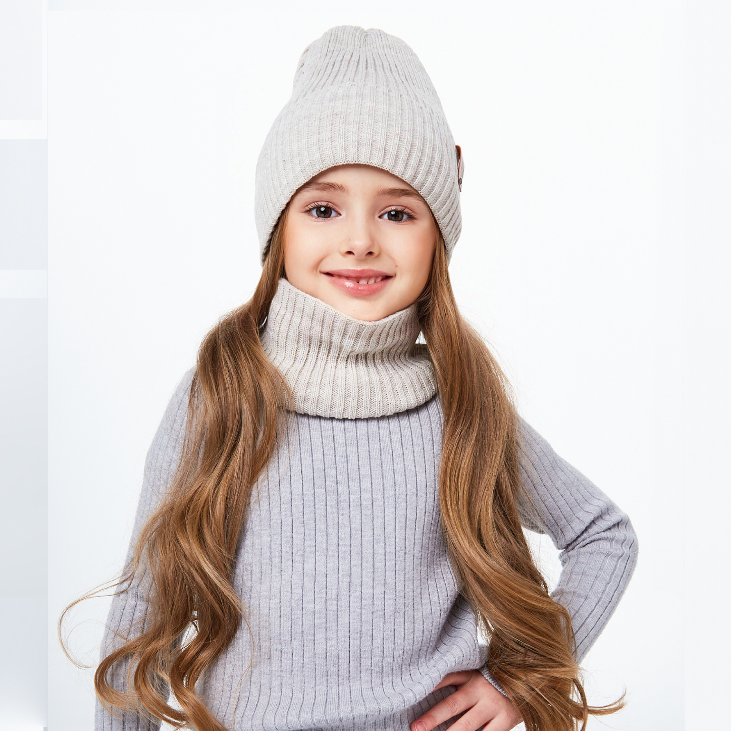 Шапка и снуд NYCkids NYC-H-104-GplainW-beige - фото 8