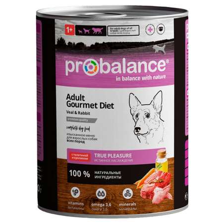 Корм консервированный ProBalance Adult Gourmet Diet для взрослых собак c телятиной и кроликом 850 г